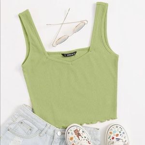 Green square neck top